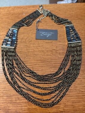 Sparkling Sage Black and Gold Multi-Strand Statement Necklace